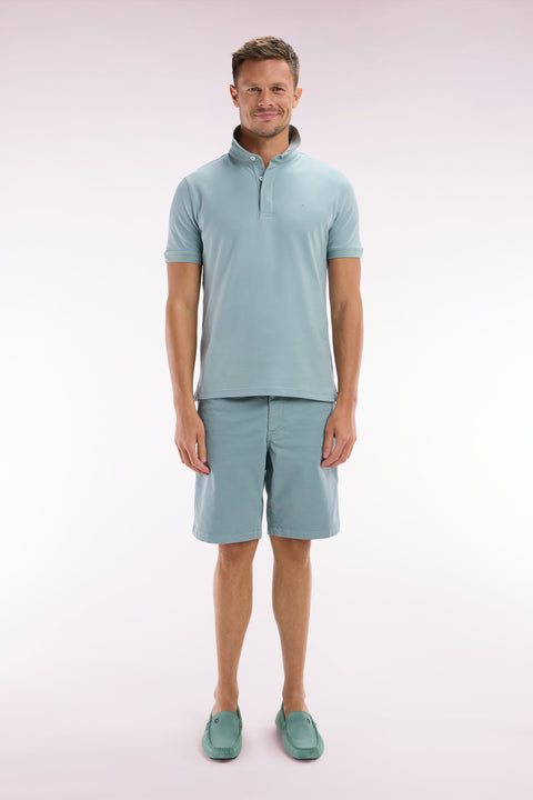 Medium grey straight-cut stretch cotton chino Bermuda shorts - Image 1