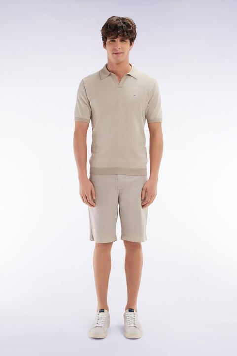 Straight-cut beige lyocell and stretch cotton Bermuda shorts - Image 1