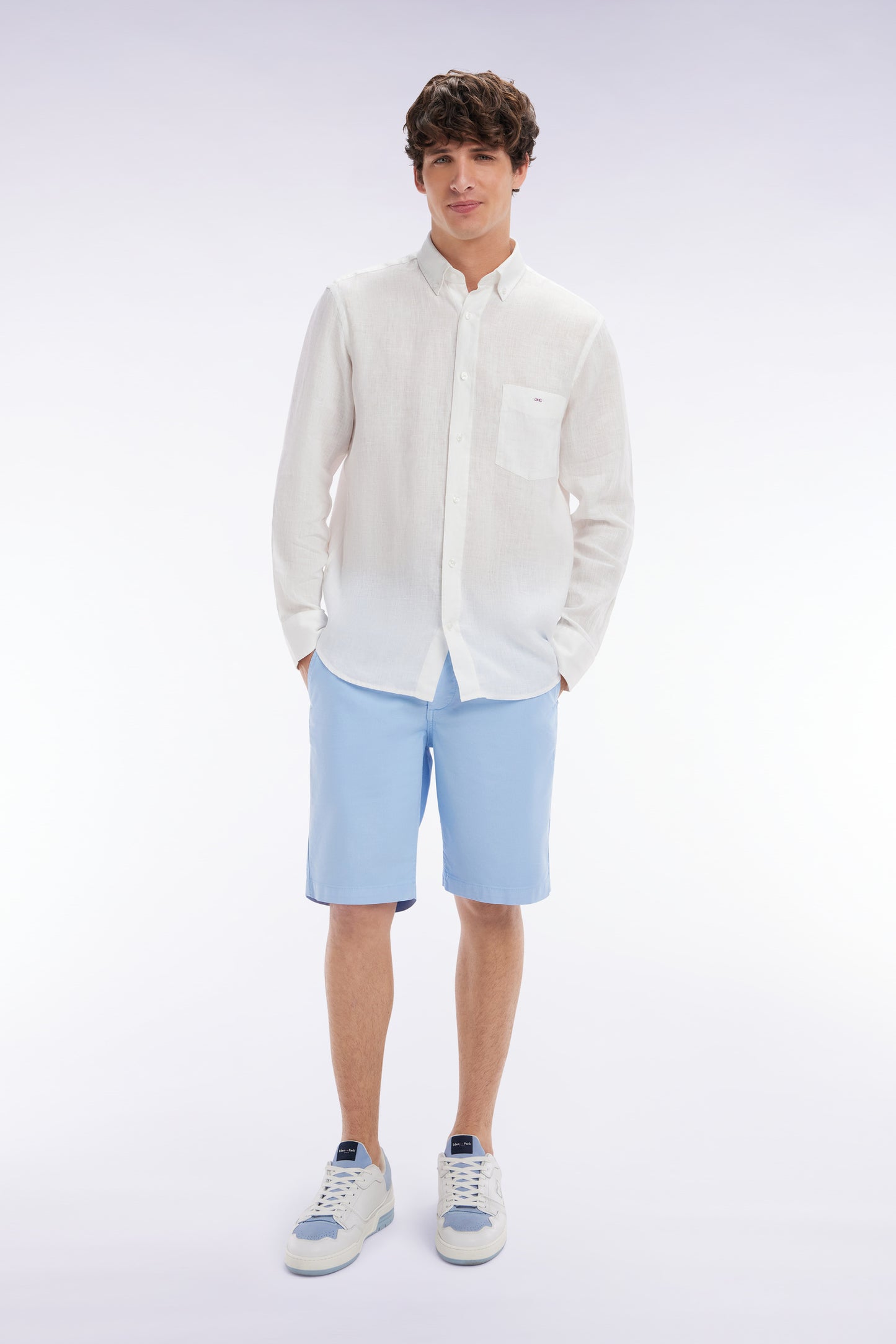 Straight-cut light grey lyocell and stretch cotton Bermuda shorts