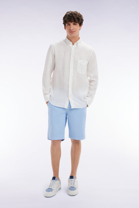 Straight-cut light grey lyocell and stretch cotton Bermuda shorts - Image 3