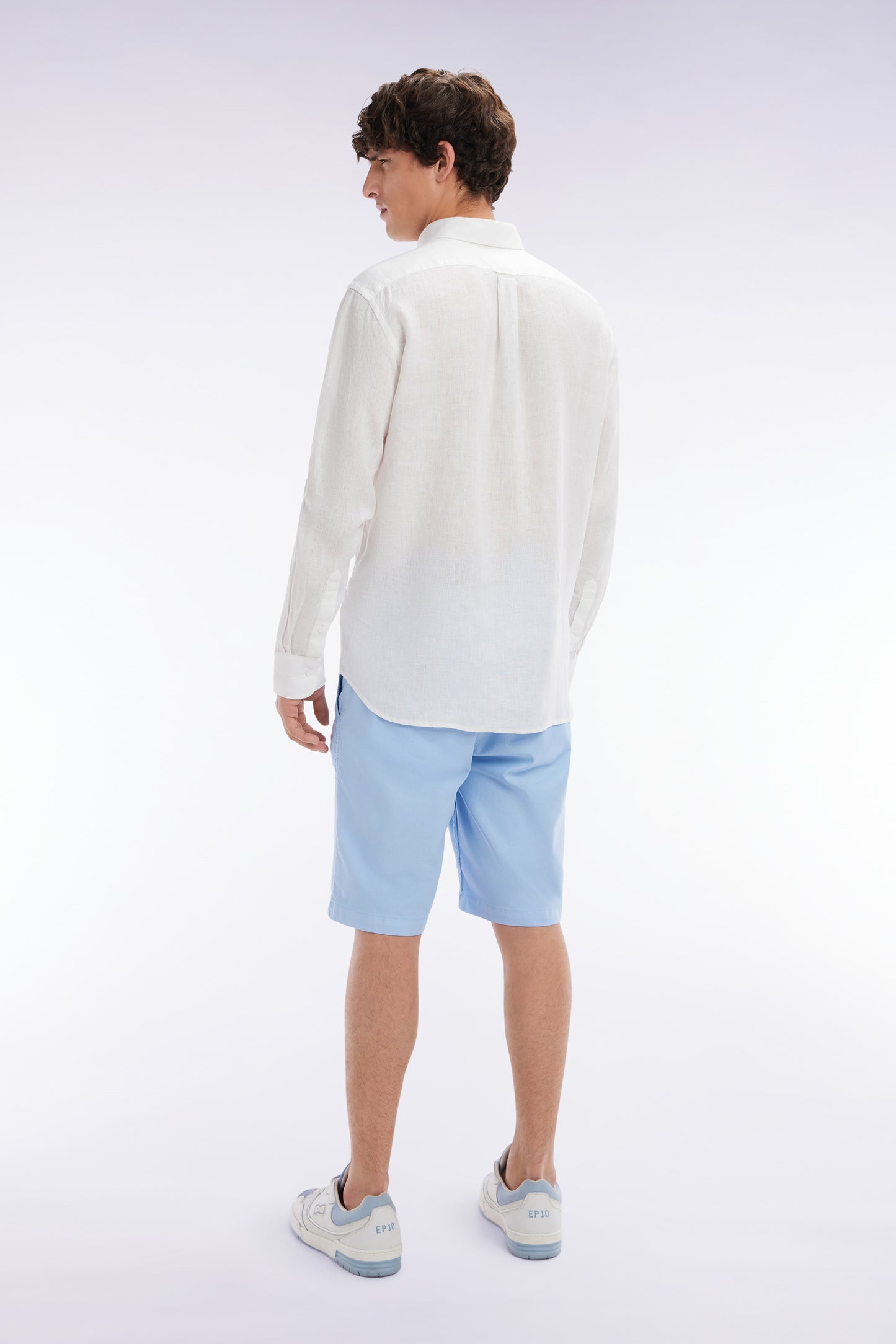 Straight-cut light grey lyocell and stretch cotton Bermuda shorts