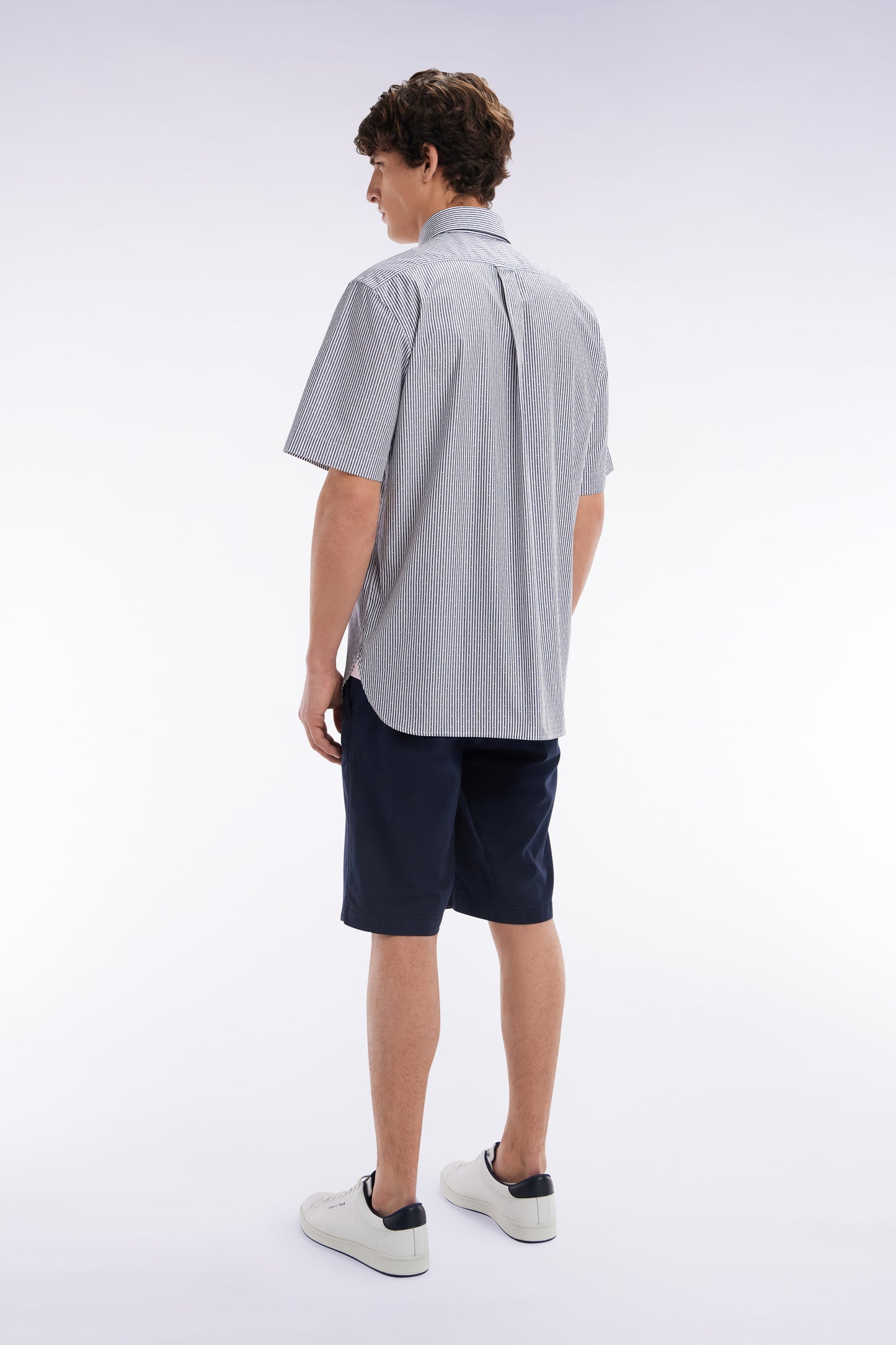 Straight-cut navy lyocell and stretch cotton Bermuda shorts