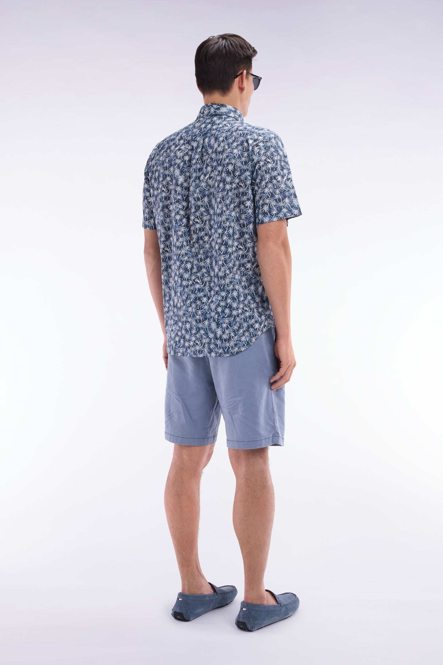 Elasticated waistband grey Bermuda shorts in lyocell and stretch cotton