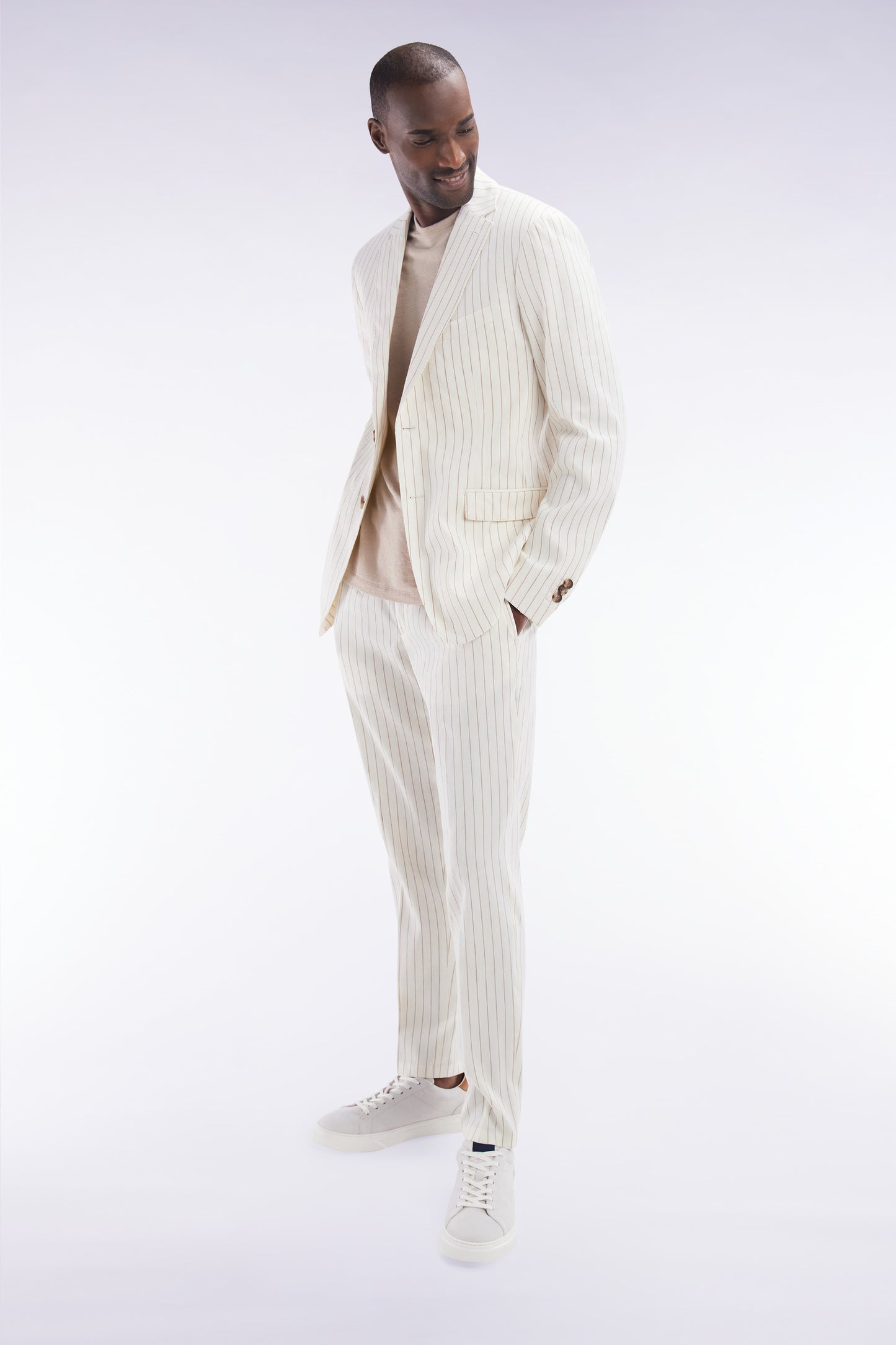 Ecru tennis stripe elastic pants