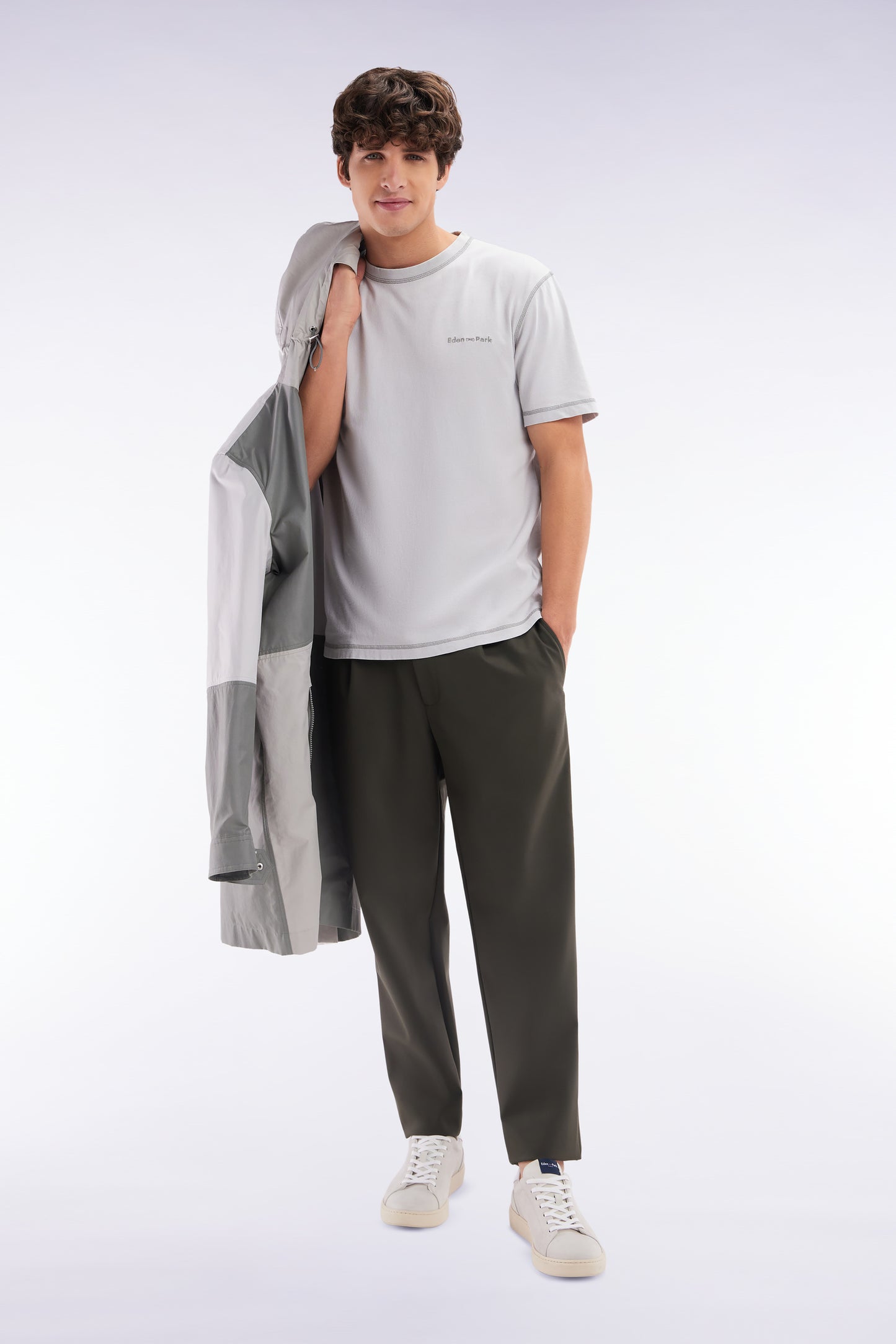 Khaki elastic waistband pants
