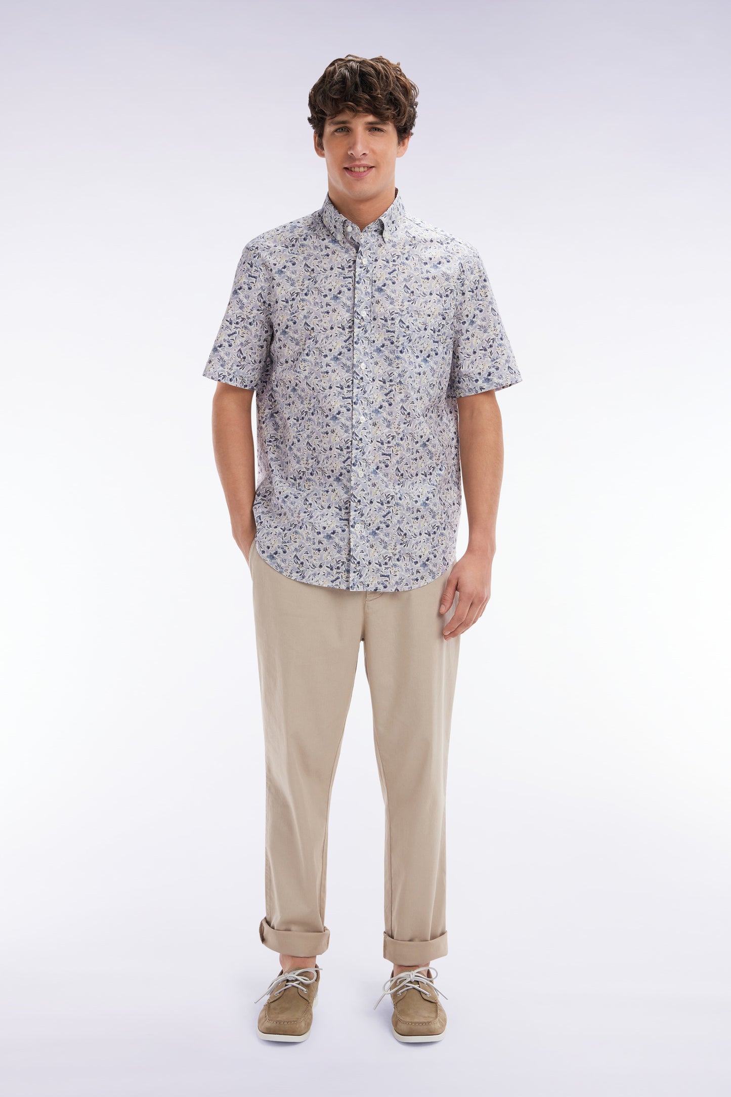 Elastic chinos in beige stretch cotton - lyocell blend