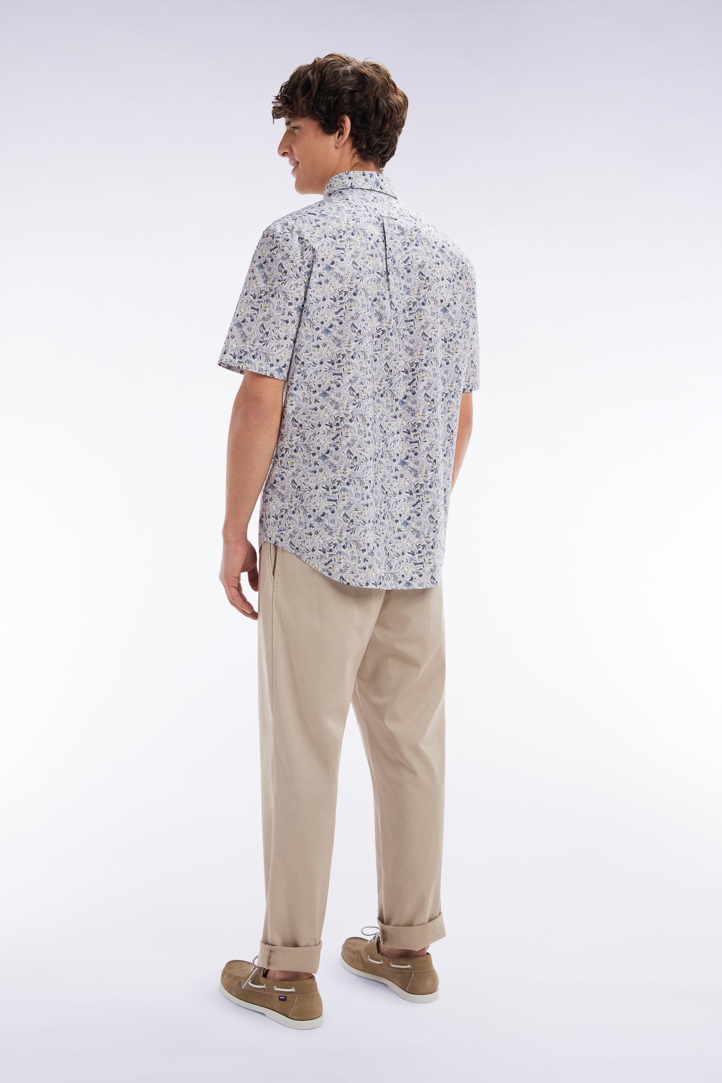 Elastic chinos in beige stretch cotton - lyocell blend
