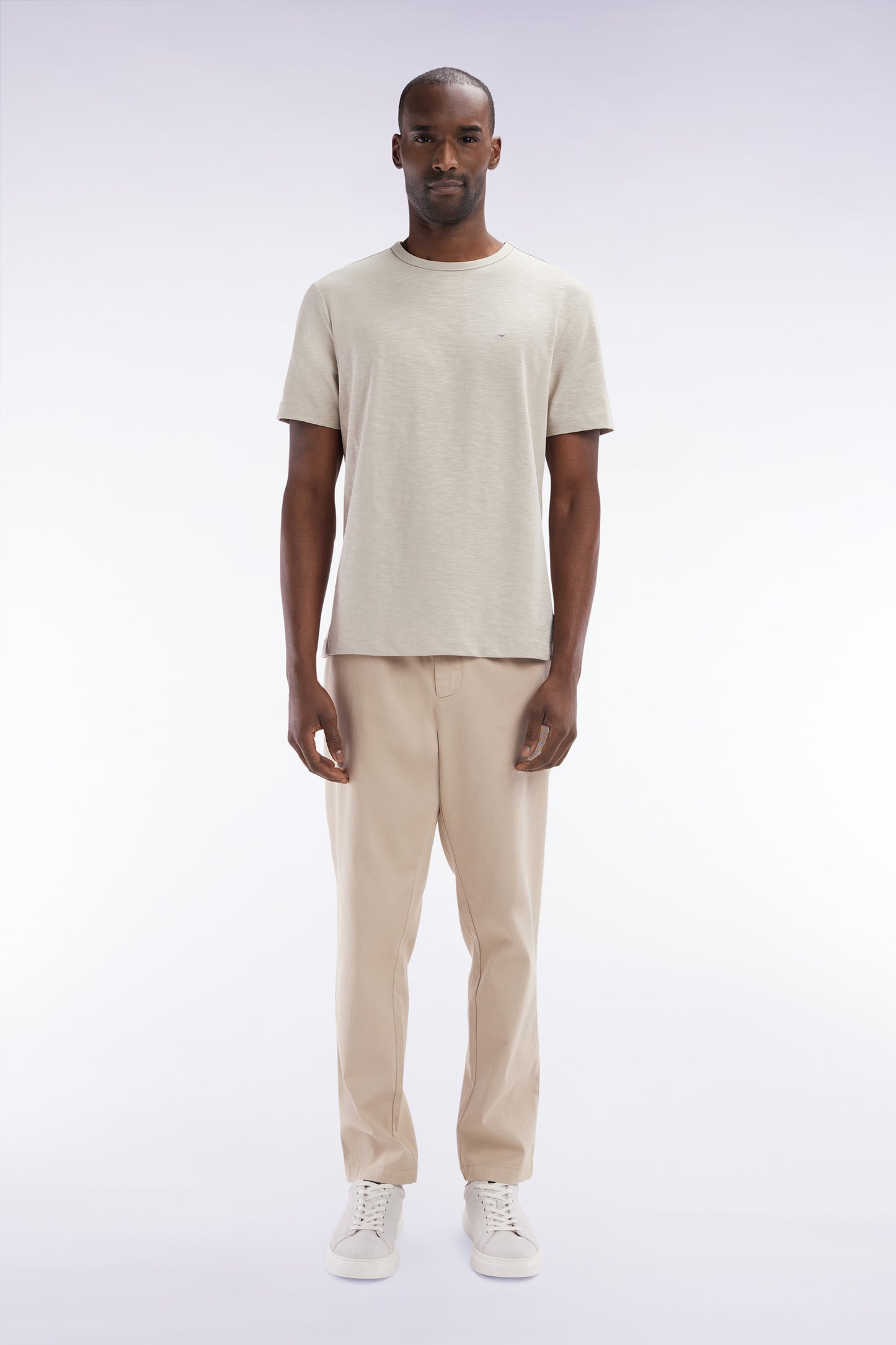 Stretch cotton beige elastic trousers in Modern fit