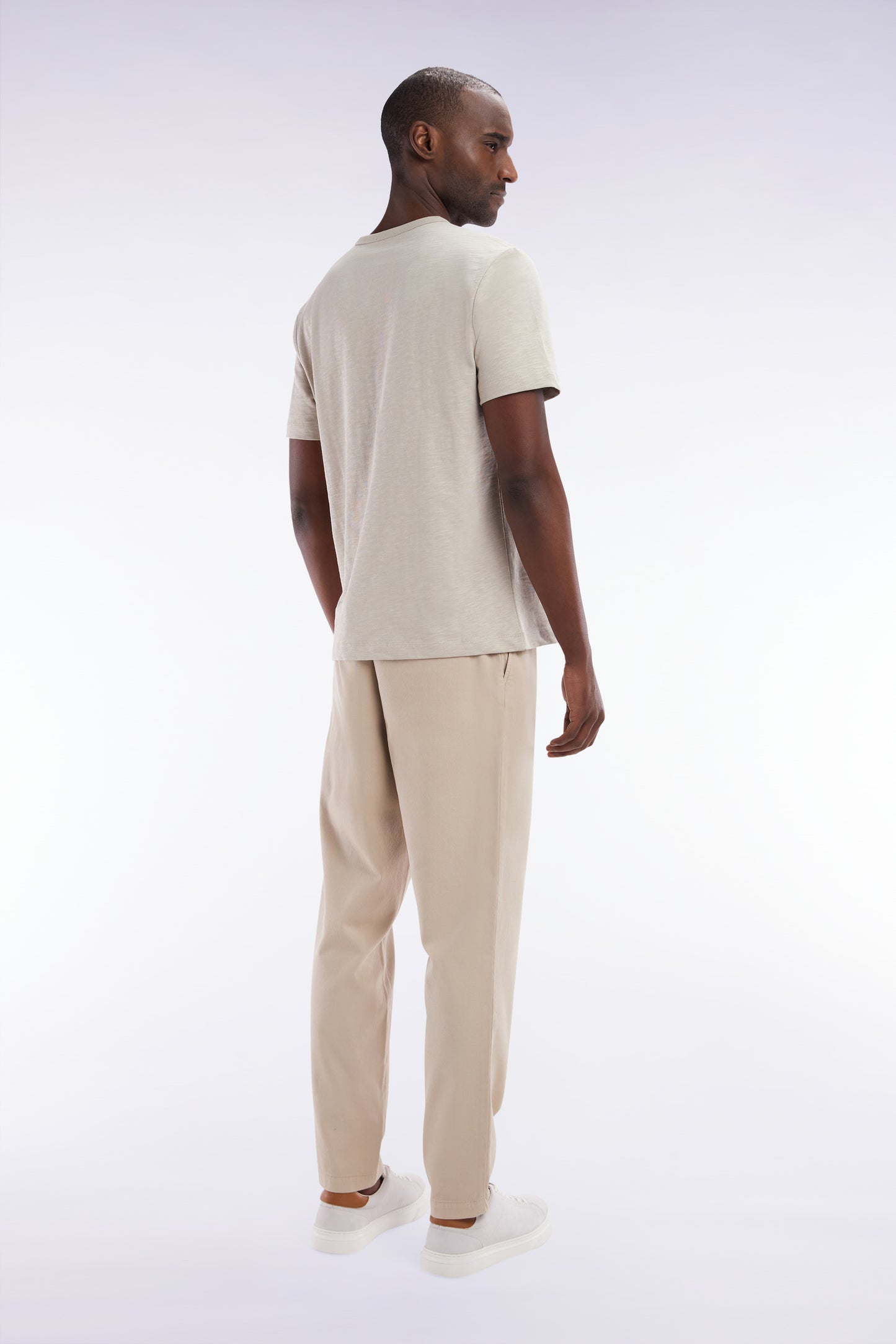 Stretch cotton beige elastic trousers in Modern fit
