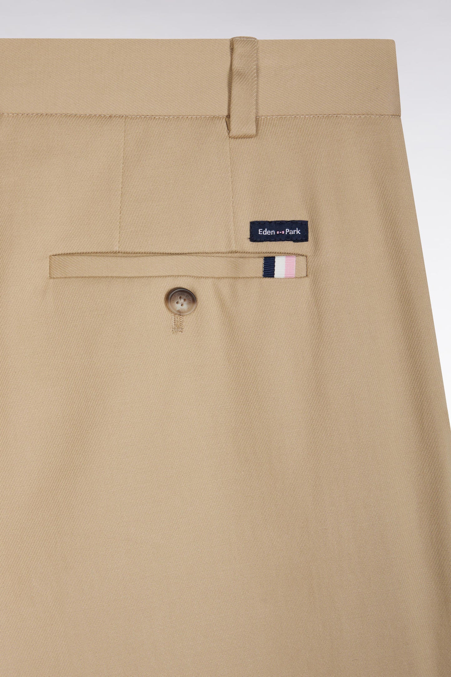 Wide-leg beige pleated trousers in stretch lyocell and cotton