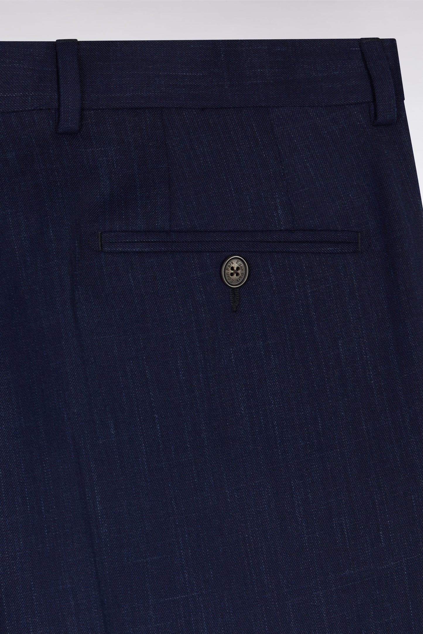 Elasticated trousers in navy stretch wool and cotton blend