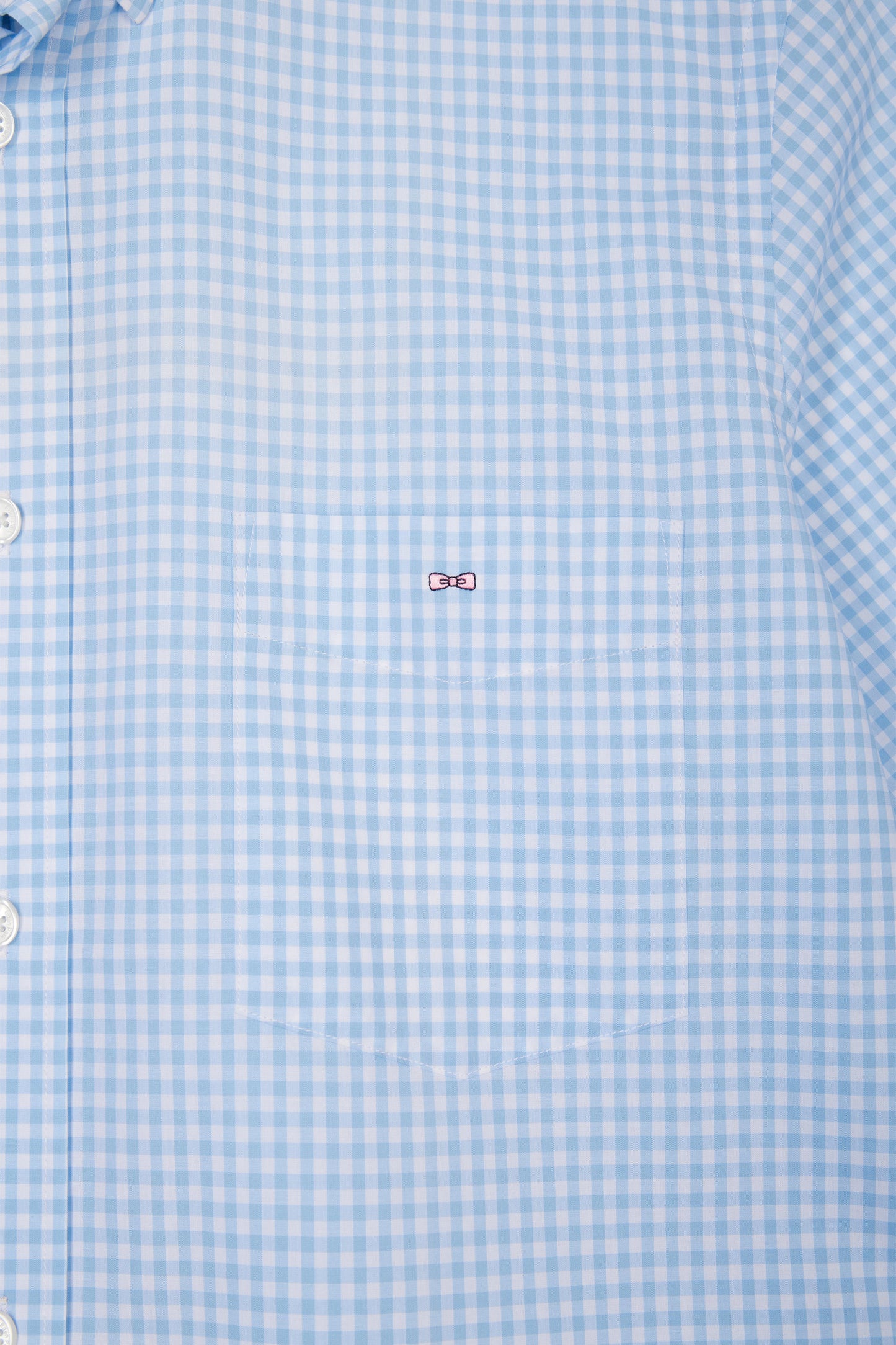 Straight short-sleeved shirt in sky blue gingham cotton