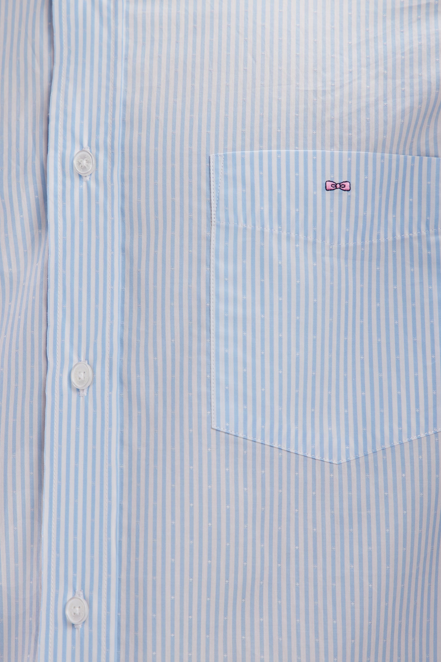 Straight short-sleeved shirt in sky blue striped jacquard