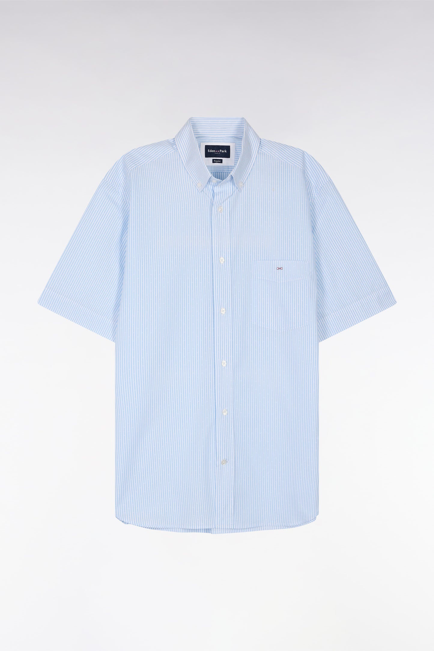 Straight short-sleeved shirt in sky blue striped jacquard