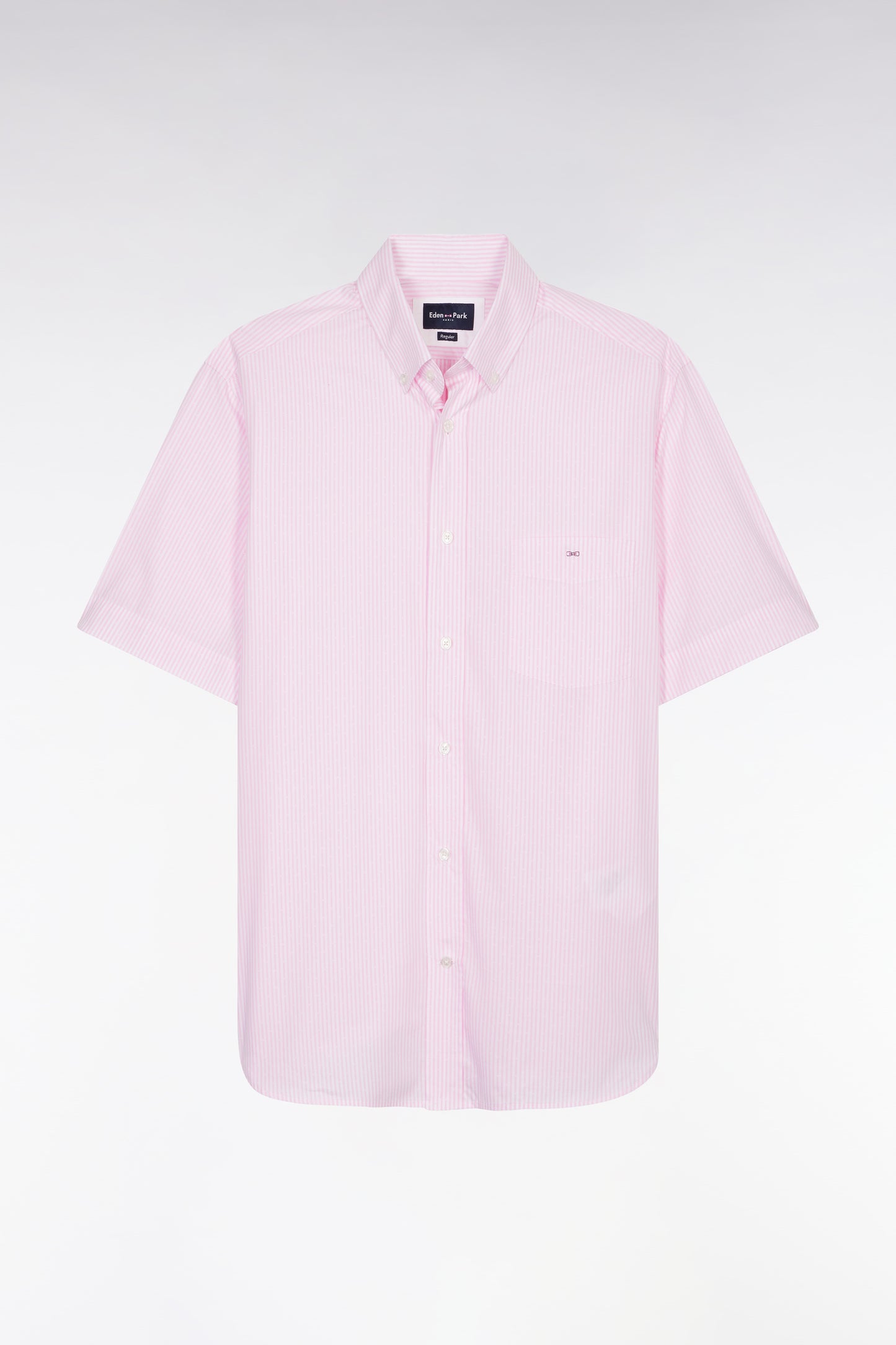 Straight short-sleeved shirt in pink striped jacquard