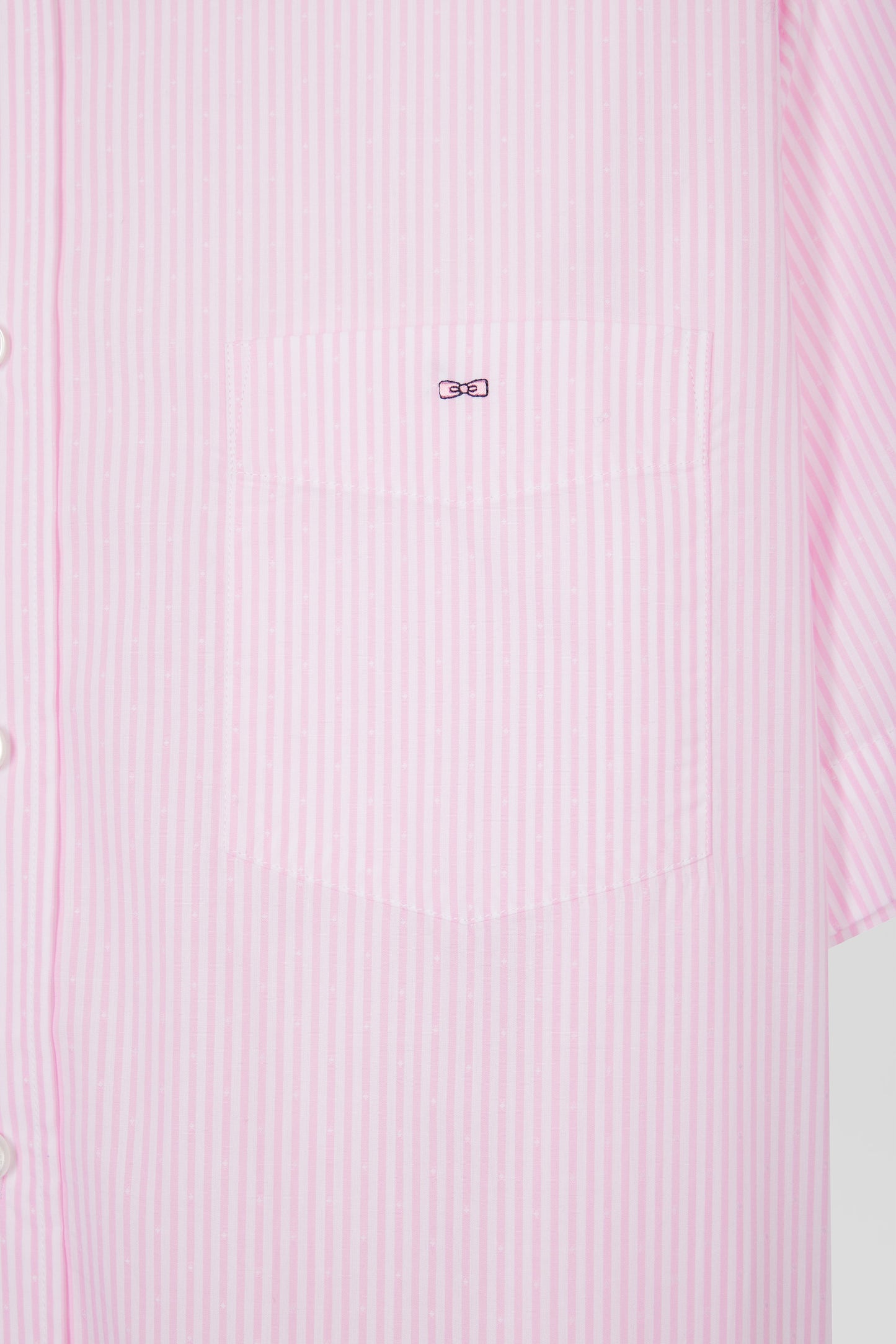 Straight short-sleeved shirt in pink striped jacquard
