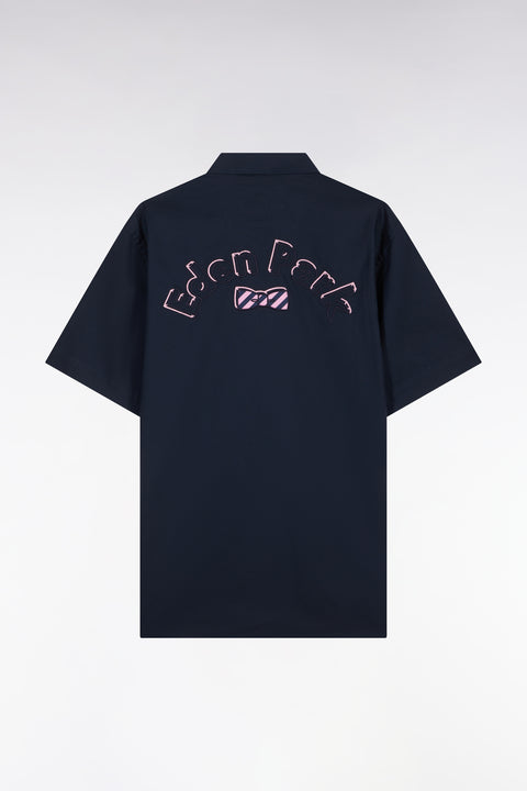 Straight short-sleeved shirt in navy cotton with Eden Park embroidery - Image 2