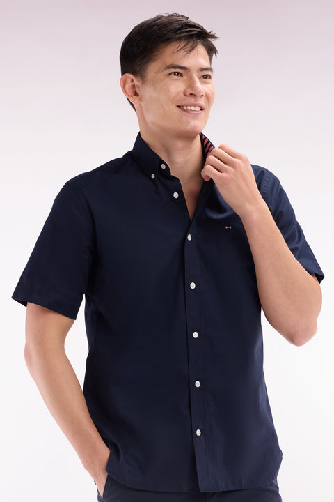 Straight short-sleeved shirt in navy cotton with Eden Park embroidery - Image 3
