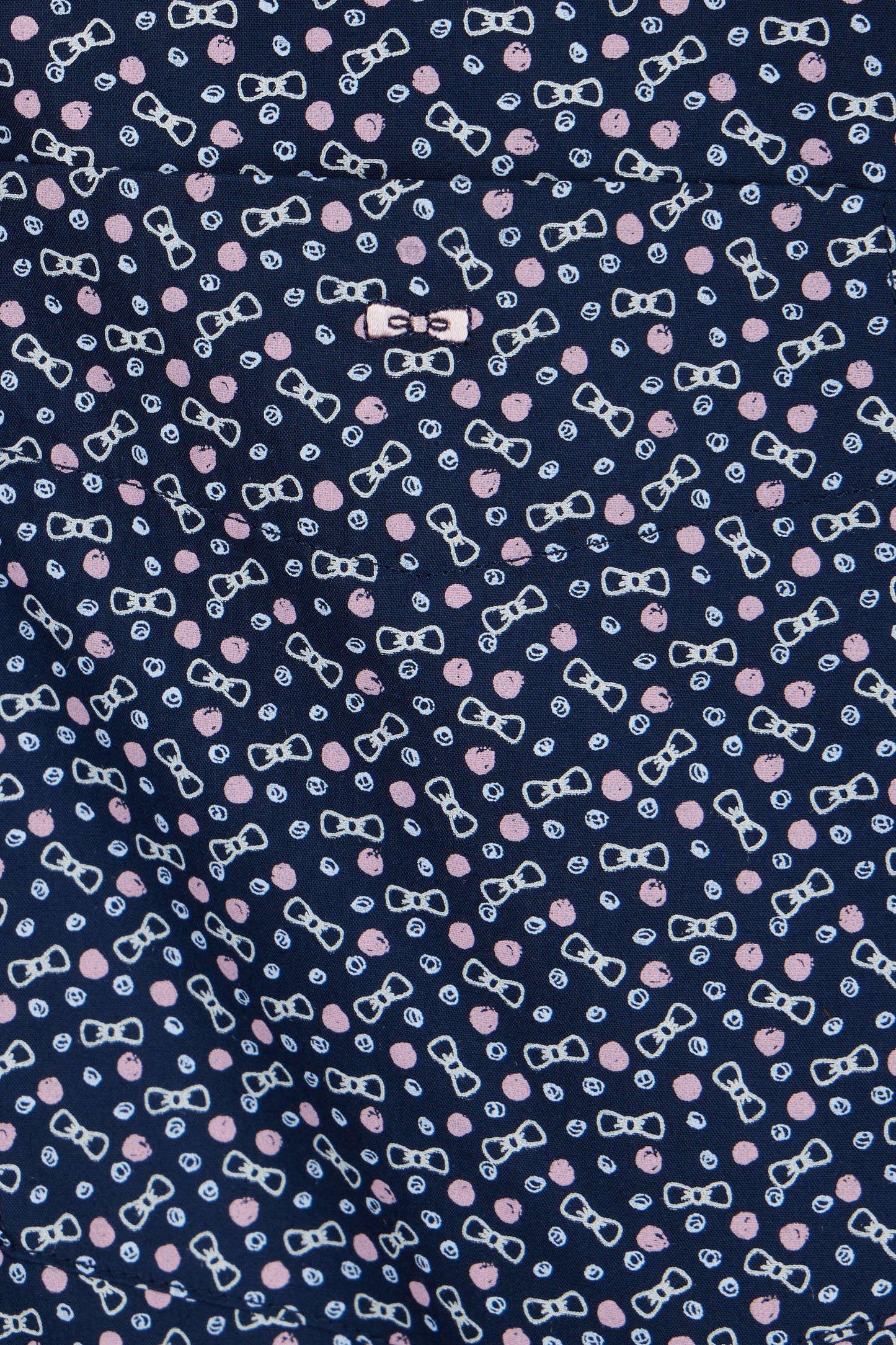Straight short-sleeved shirt in navy cotton poplin bow tie micropattern
