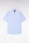 Straight short-sleeved sky blue cotton shirt