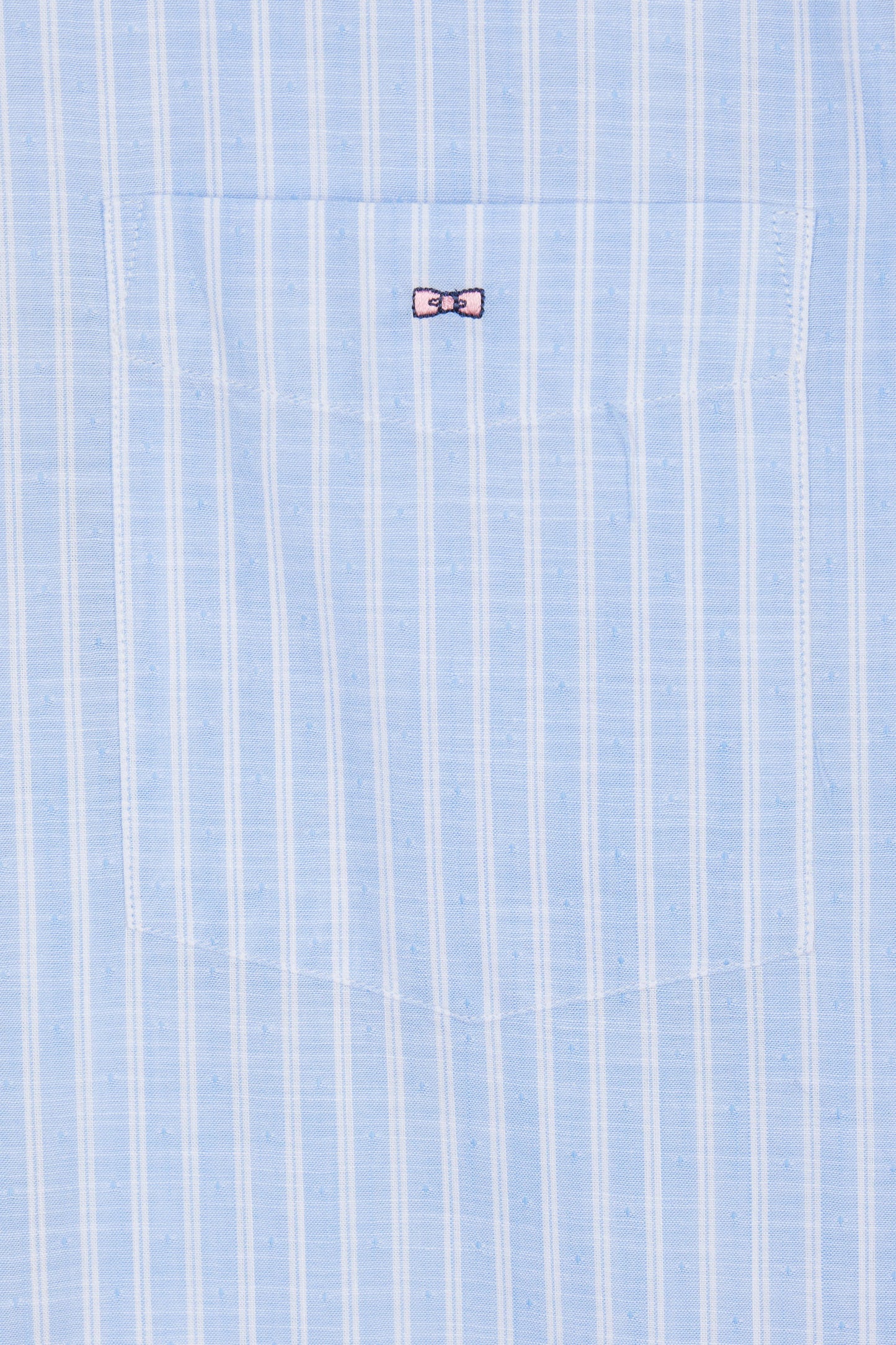 Straight striped short-sleeved sky blue cotton shirt