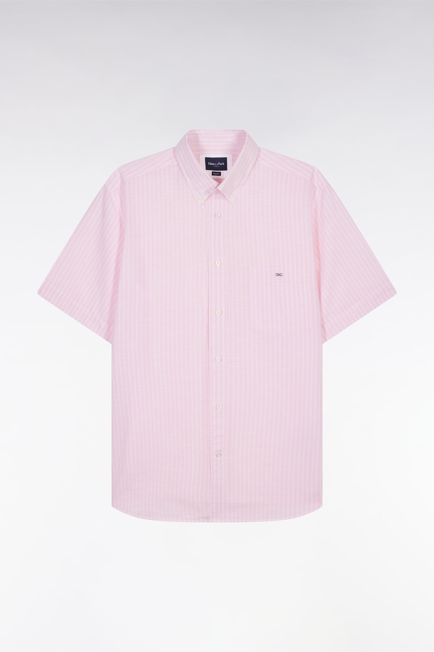 Straight striped short-sleeved pink cotton shirt