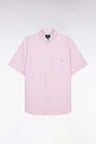 Straight striped short-sleeved pink cotton shirt