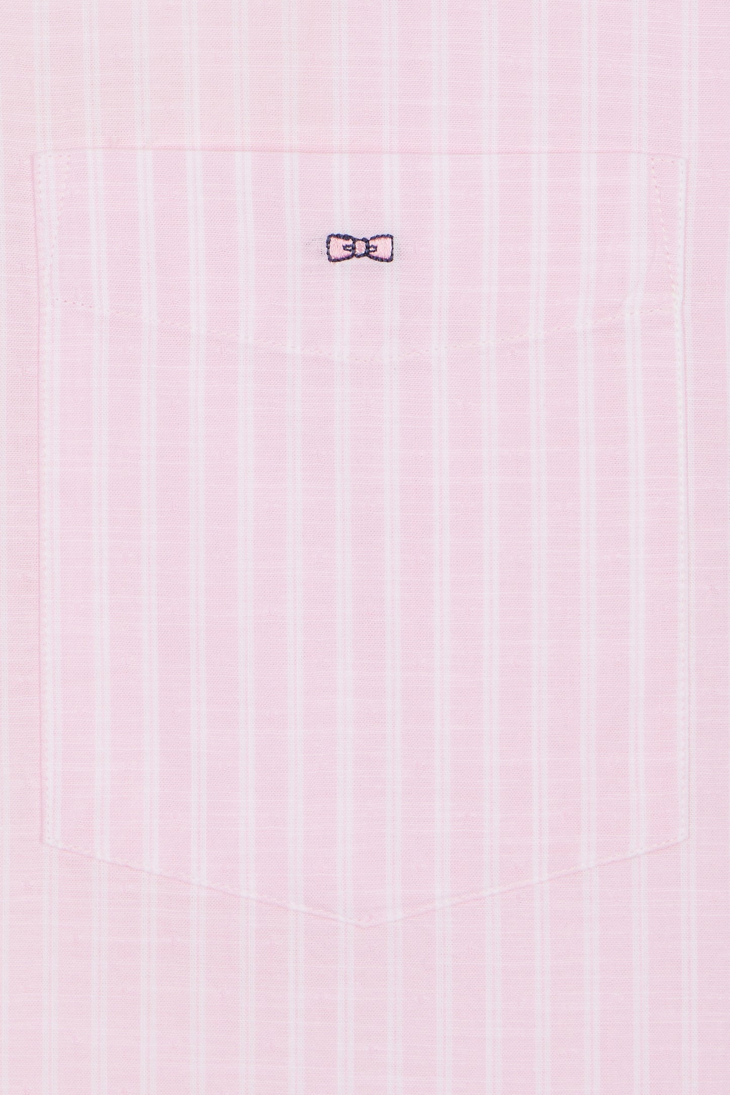 Straight striped short-sleeved pink cotton shirt