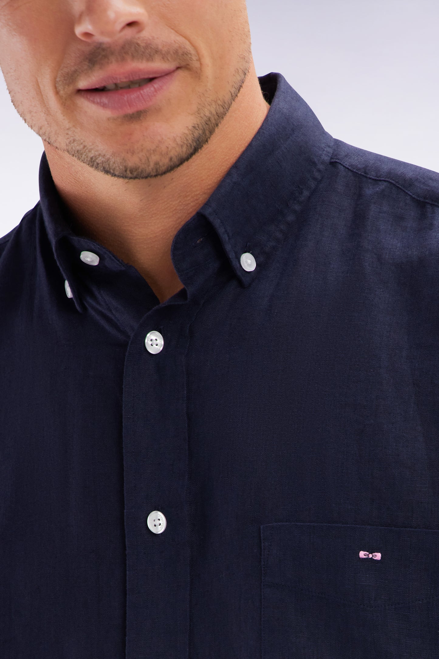 Straight-fit navy linen shirt