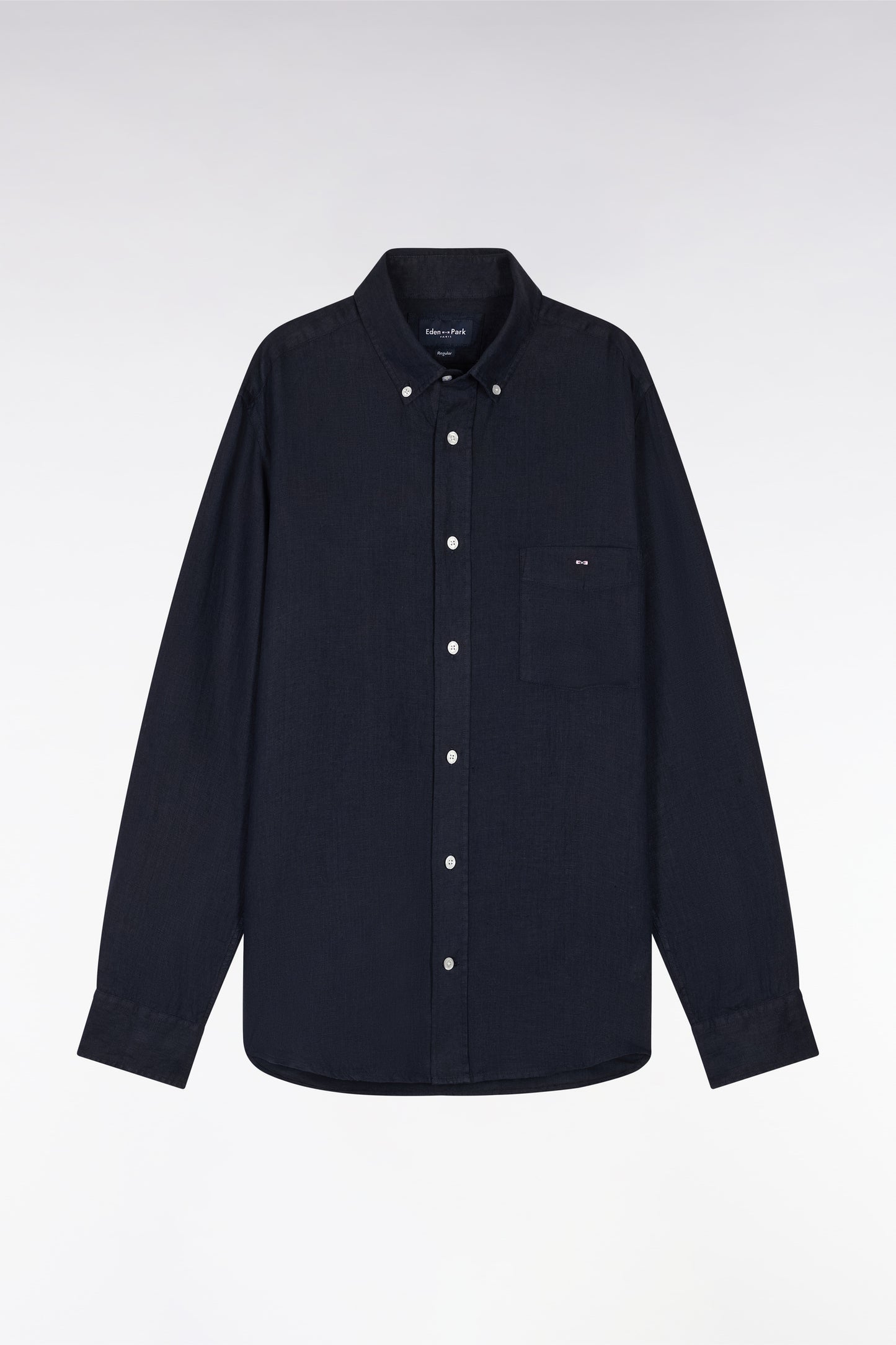 Straight-fit navy linen shirt