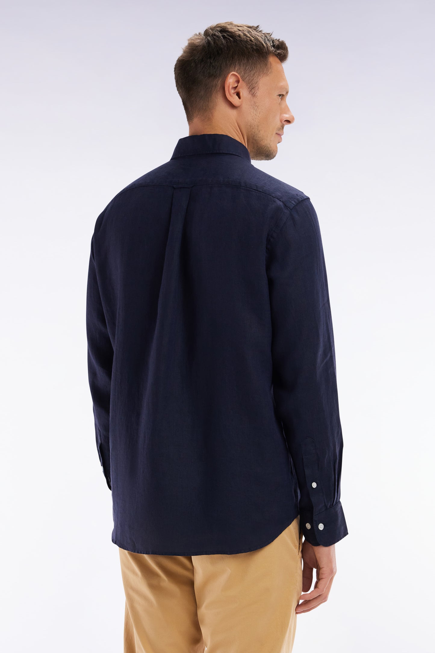 Straight-fit navy linen shirt