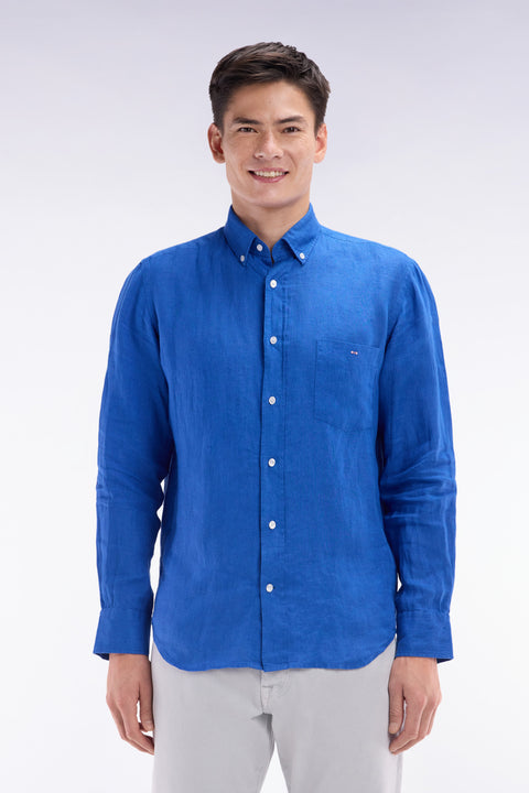 Straight-fit blue linen shirt - Image 1