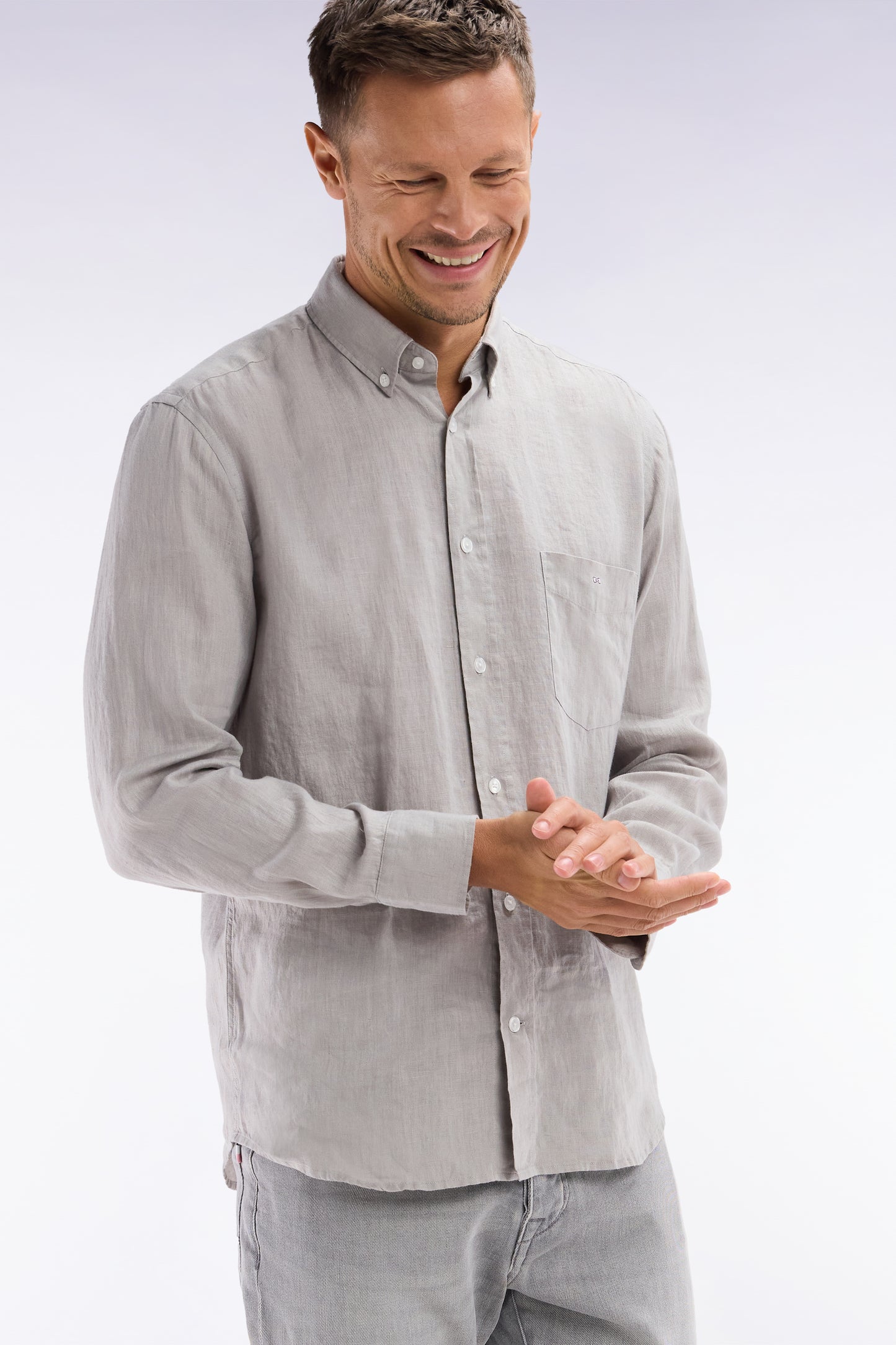 Straight-fit grey linen shirt