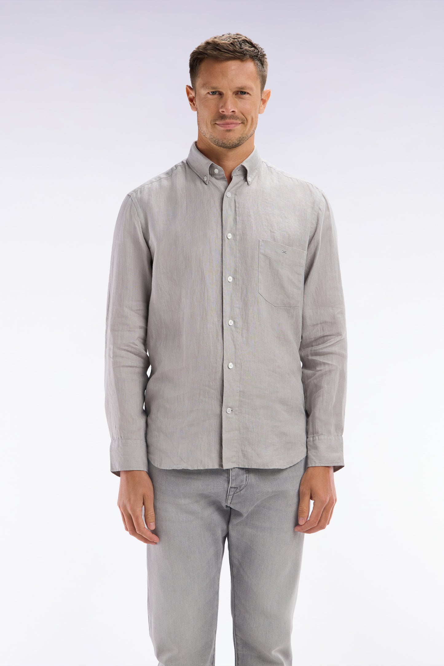 Straight-fit grey linen shirt