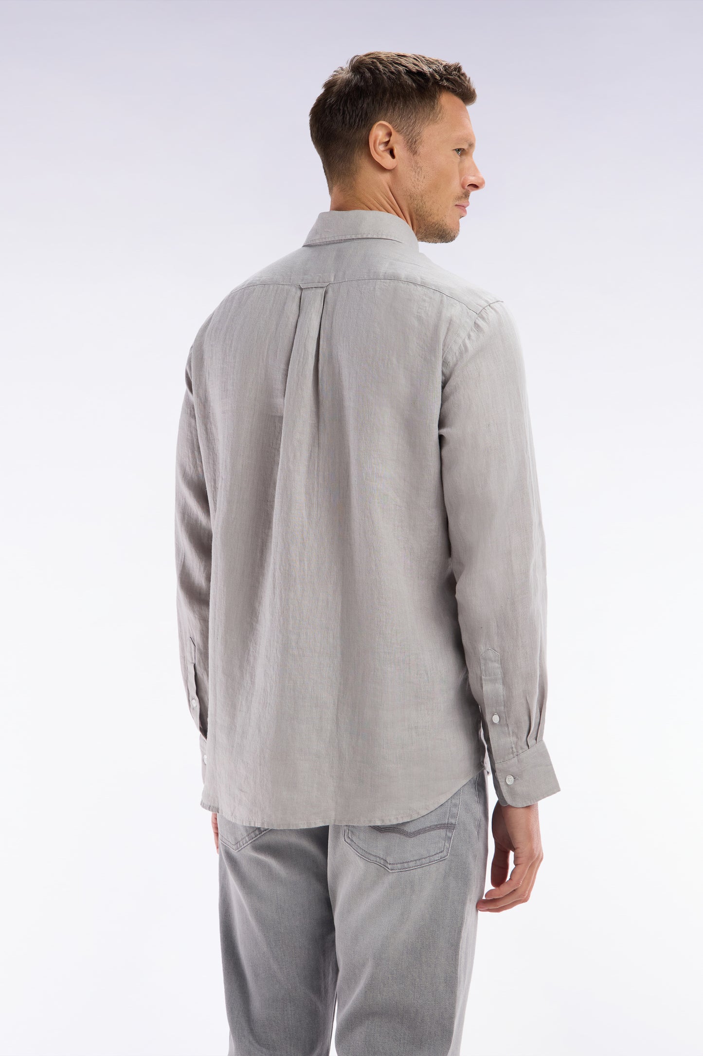 Straight-fit grey linen shirt