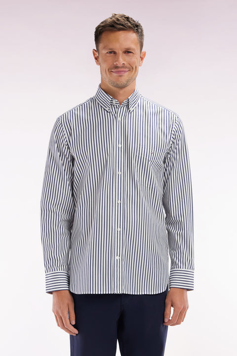 Straight-fit striped blue cotton shirt - Image 1