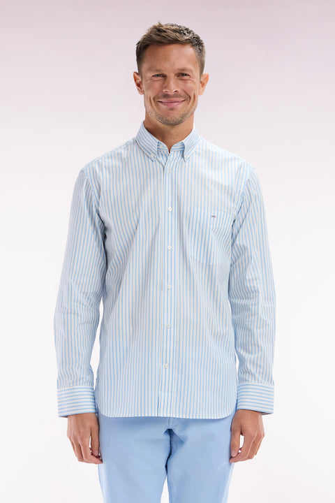 Straight-fit striped sky blue cotton shirt - Image 1