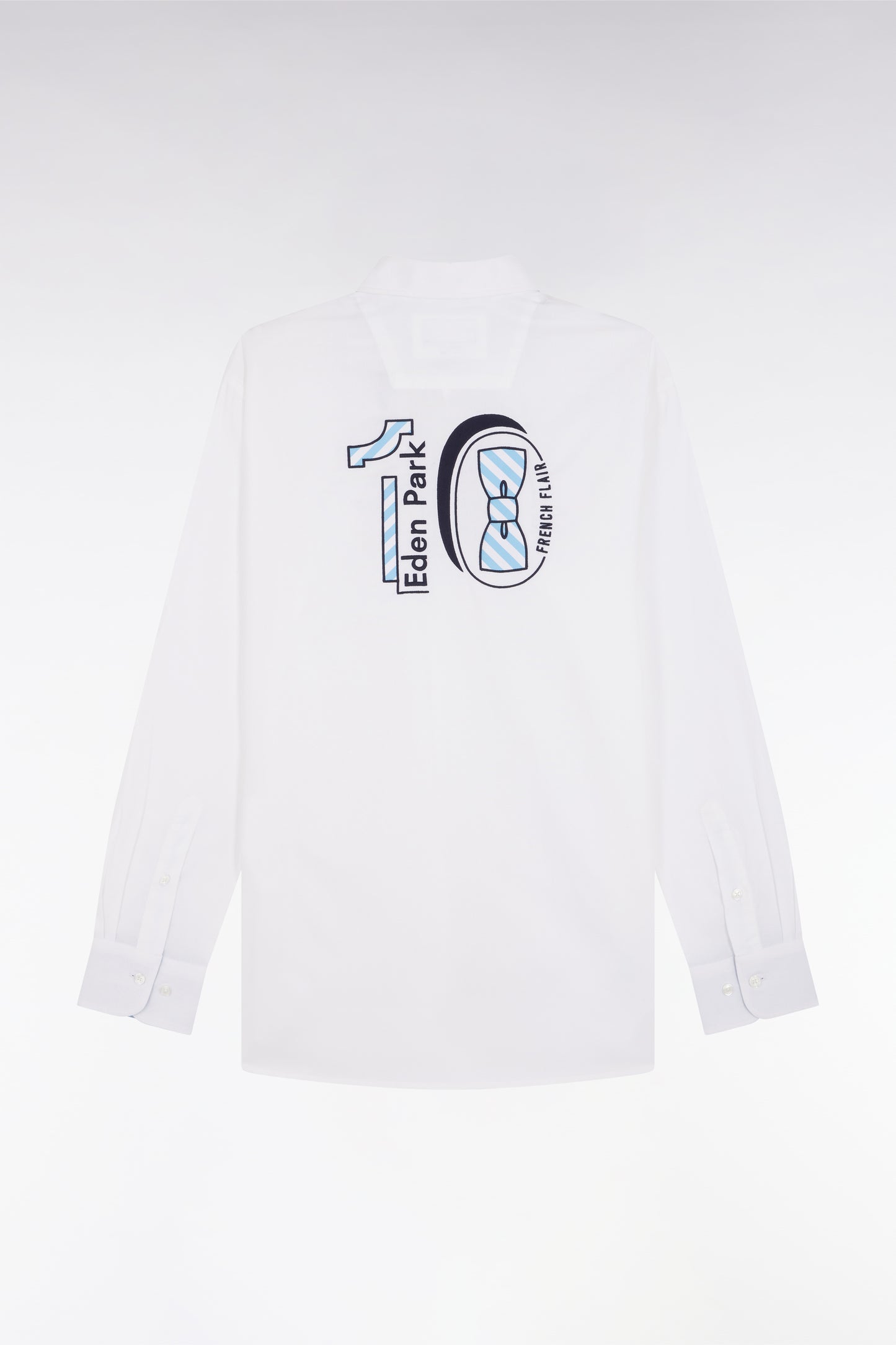 Straight-fit white pinpoint cotton shirt with 10 embroidery
