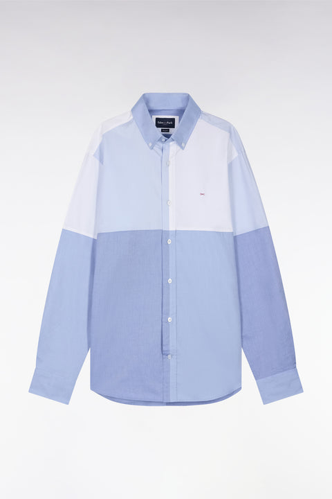 Straight-fit dark blue cotton twill shirt - Image 2