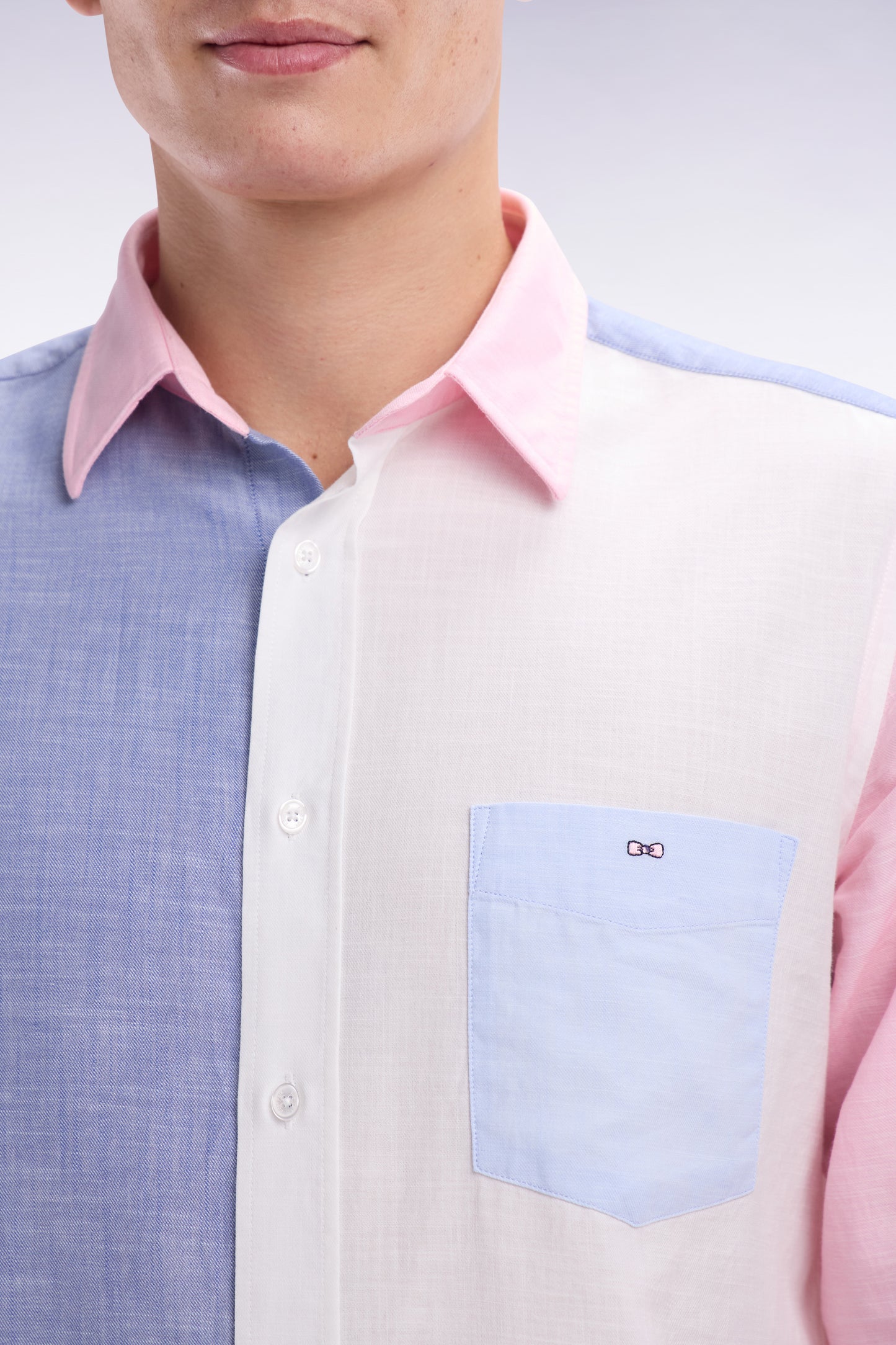 Straight-fit blue and pink colorblock shirt