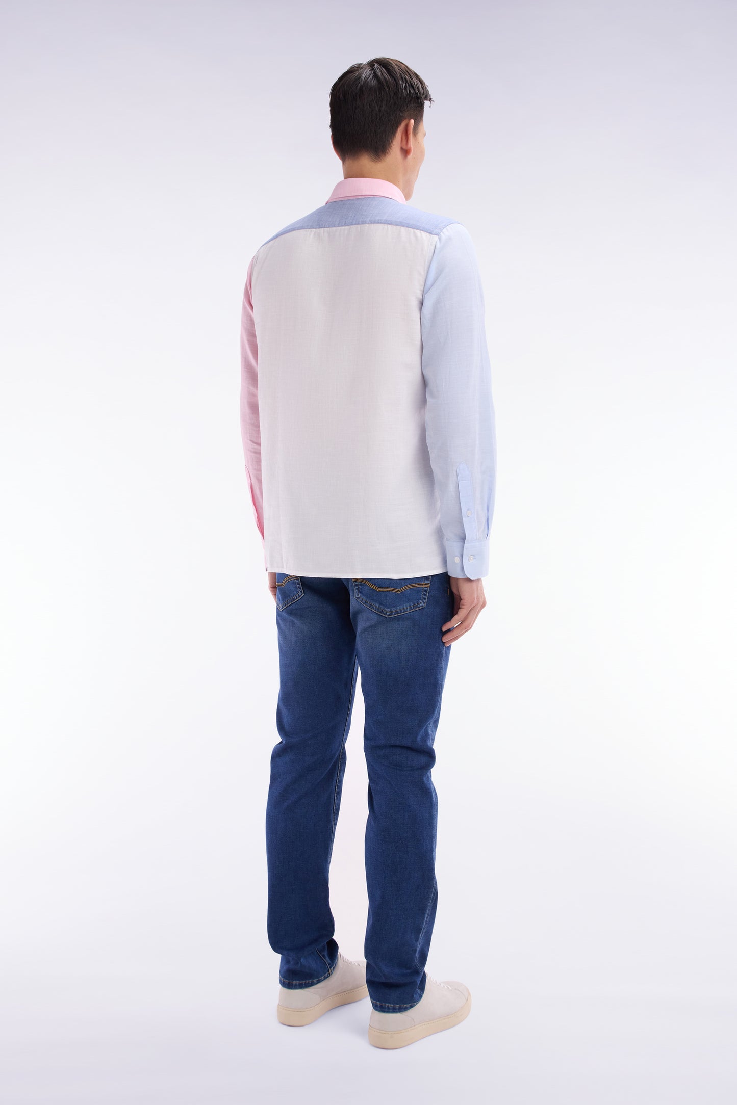 Straight-fit blue and pink colorblock shirt