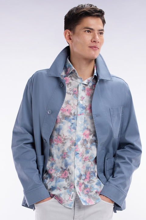 Slim-fit sky blue cotton shirt with floral print - Image 3