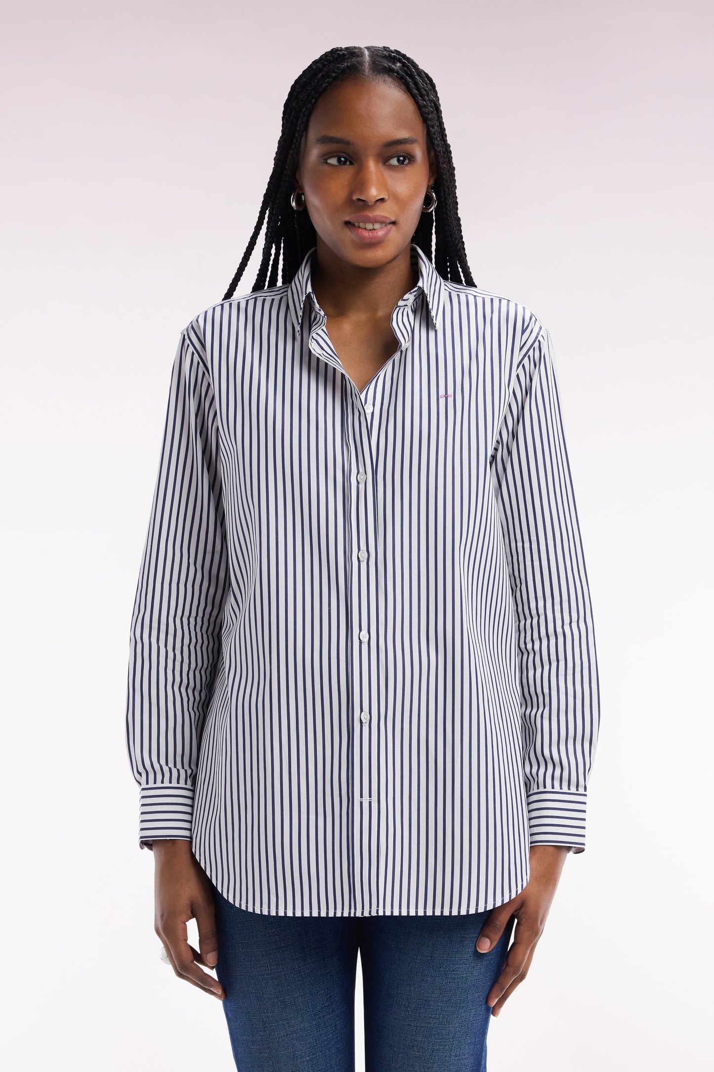 Relax-fit sky blue cotton shirt with stick stripes