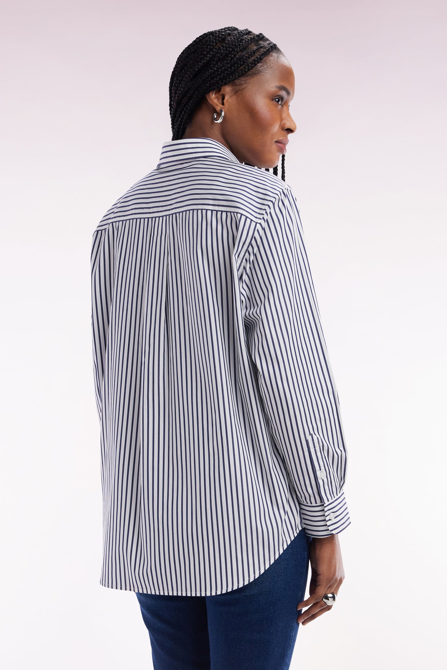Relax-fit sky blue cotton shirt with stick stripes