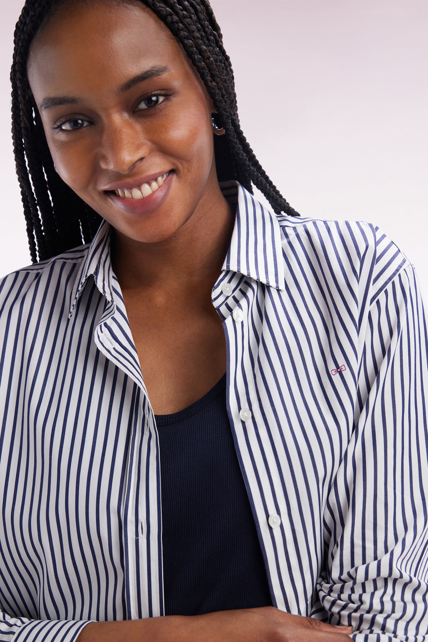 Relax-fit sky blue cotton shirt with stick stripes