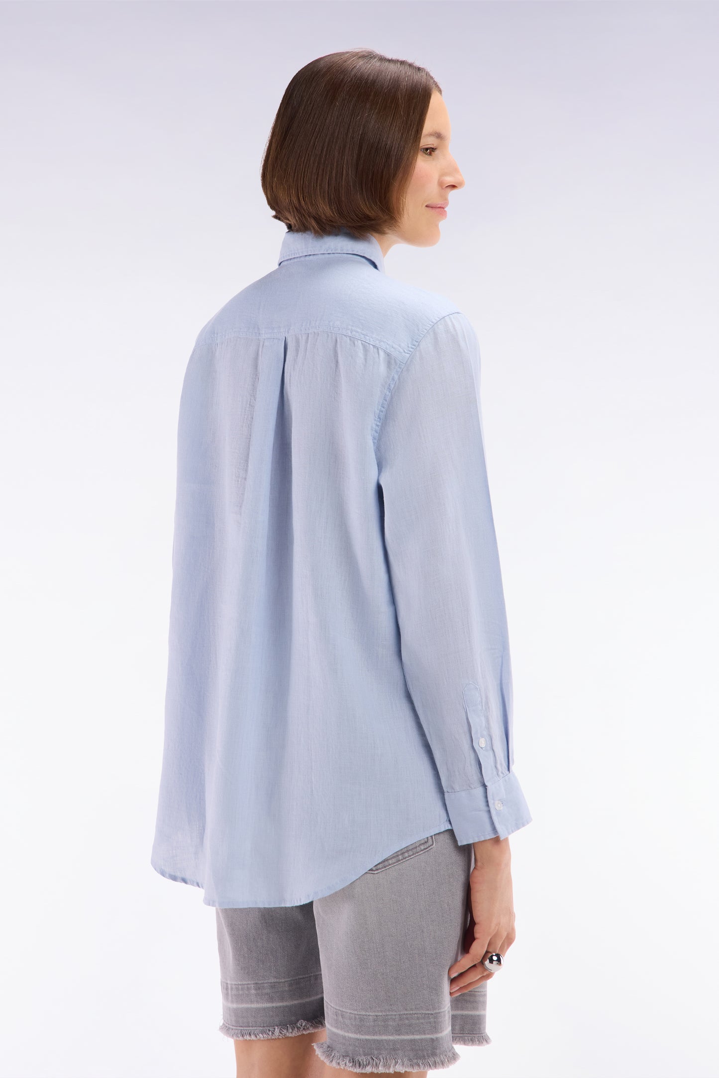 Oversized grey linen shirt with patch pockets