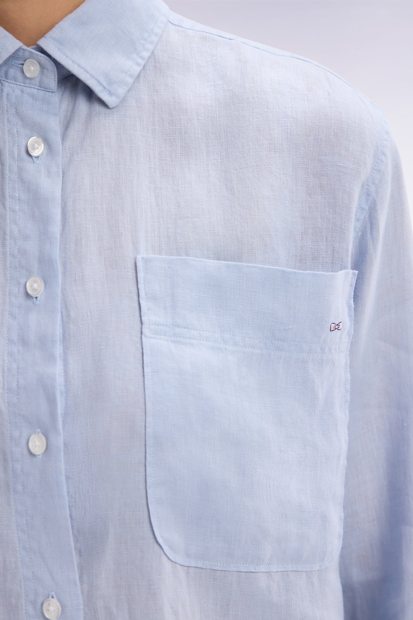 Oversized grey linen shirt with patch pockets