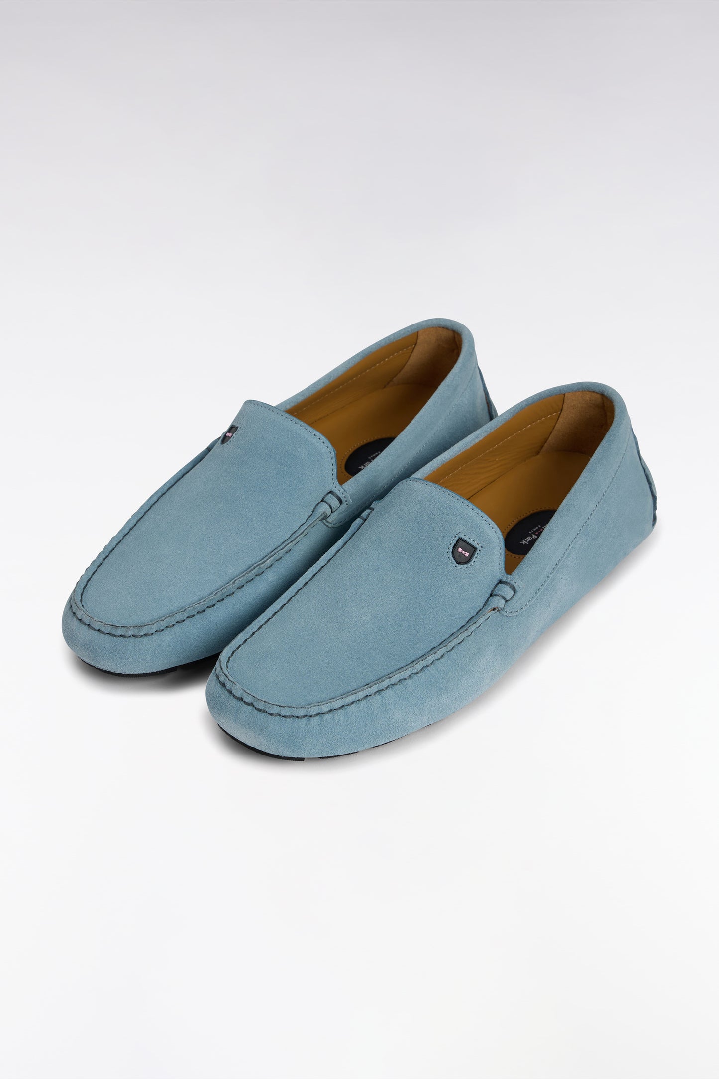 Sky blue suede leather loafers