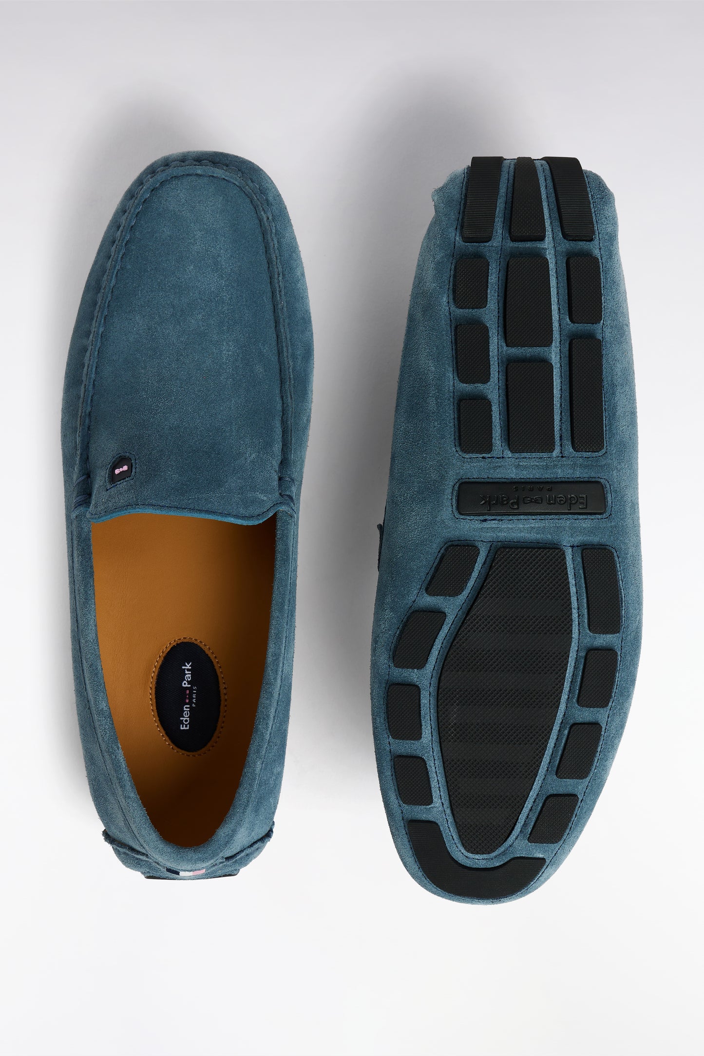 Blue suede leather loafers