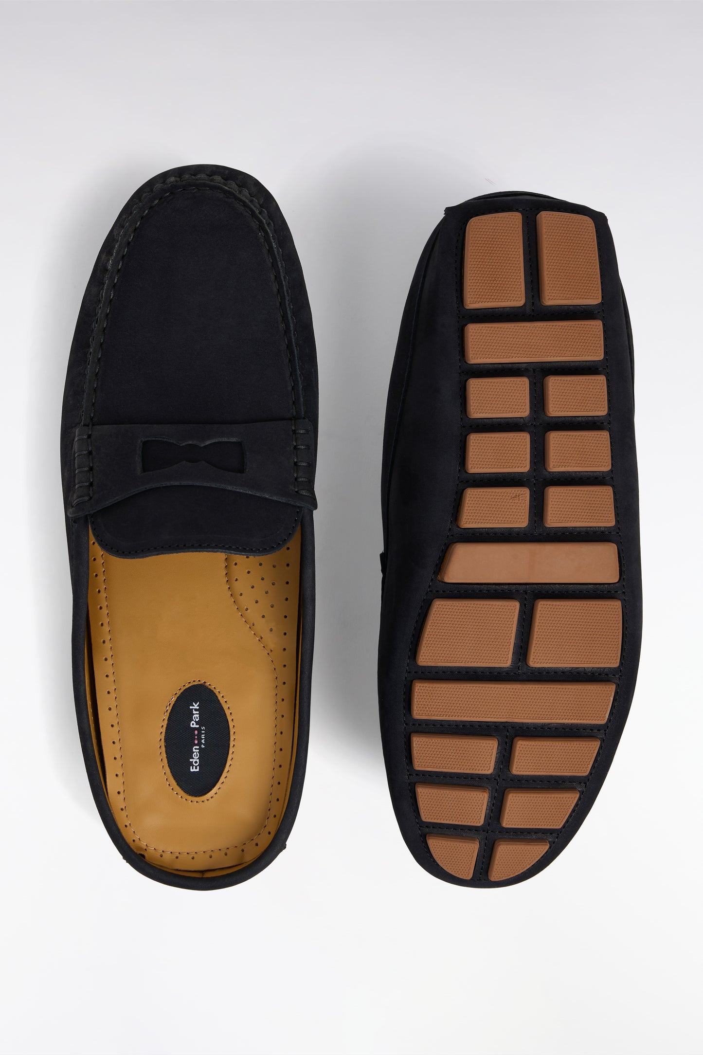 Navy suede slipper loafers
